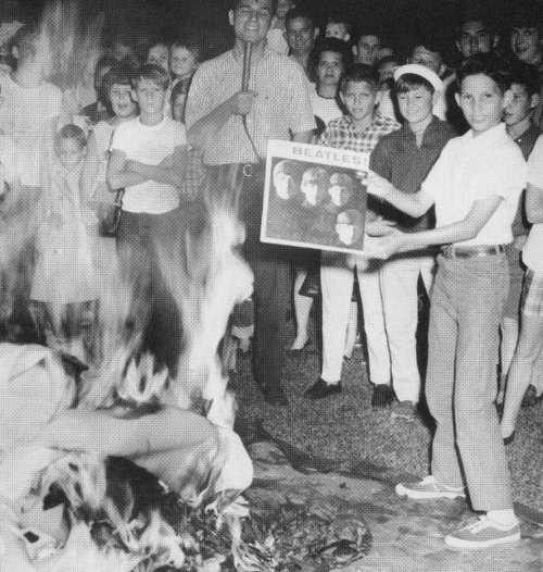 American protesters burning Beatles albums