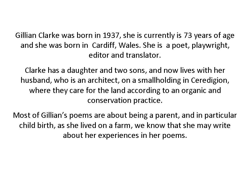 HannahEnglishLit Gillian Clarke Biography.
