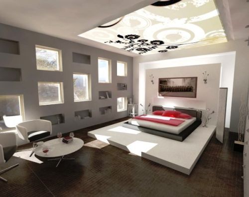 a bedroom with modern