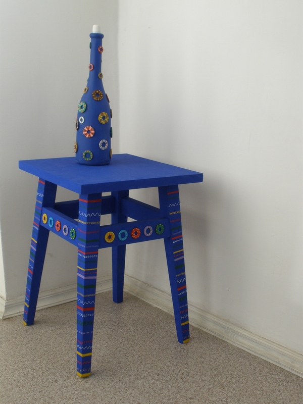 My Art Glass World Blue Handpainted Stool
