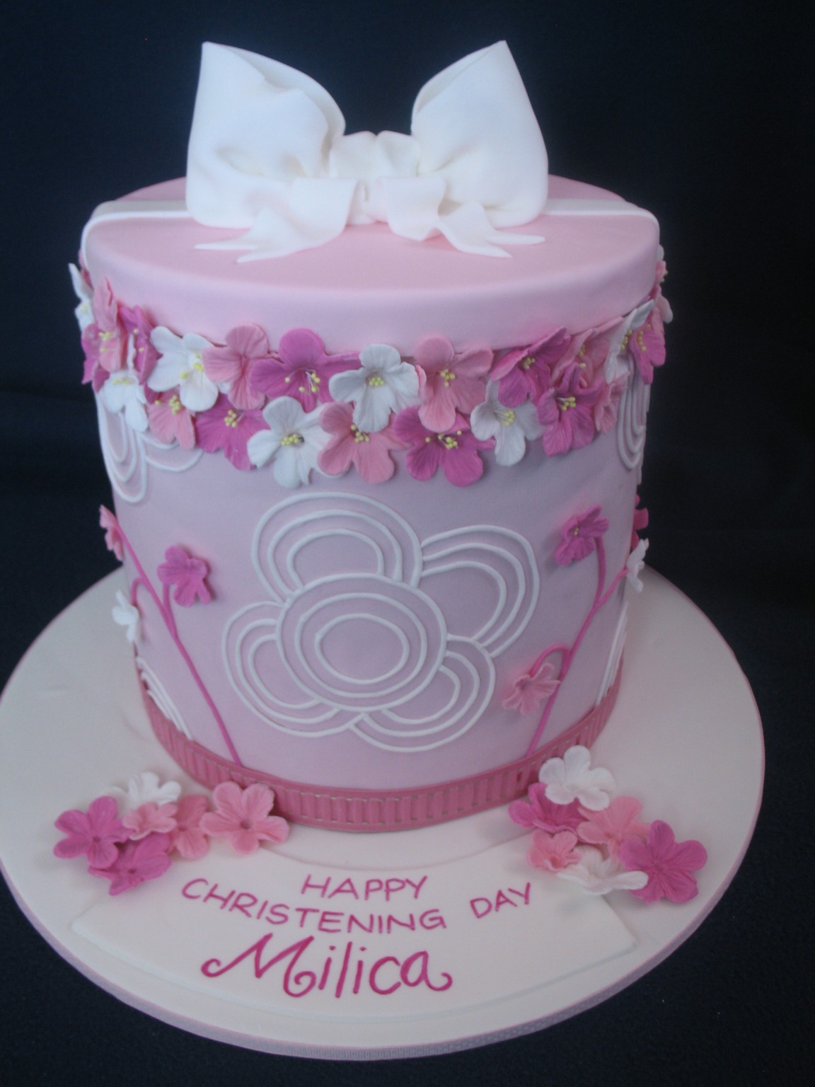 Blissfully Sweet A Flowery Hat Box Christening Cake