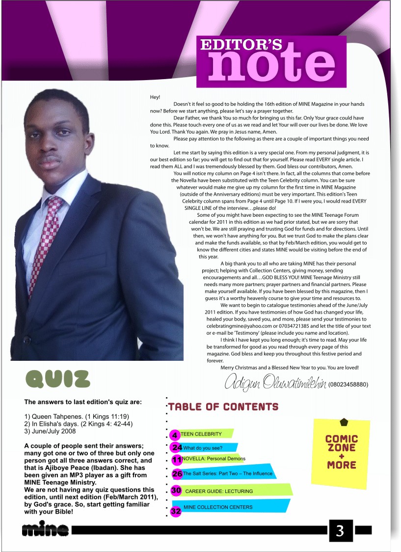 MINE Magazine Editor s Note Page 3 