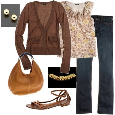 Style Notebook: Brown Cardigan + Print Top + Jeans