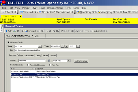 Cerner Powernote Example ACHN EMR: Inserting one PowerNote template into another (Dr. Barker)