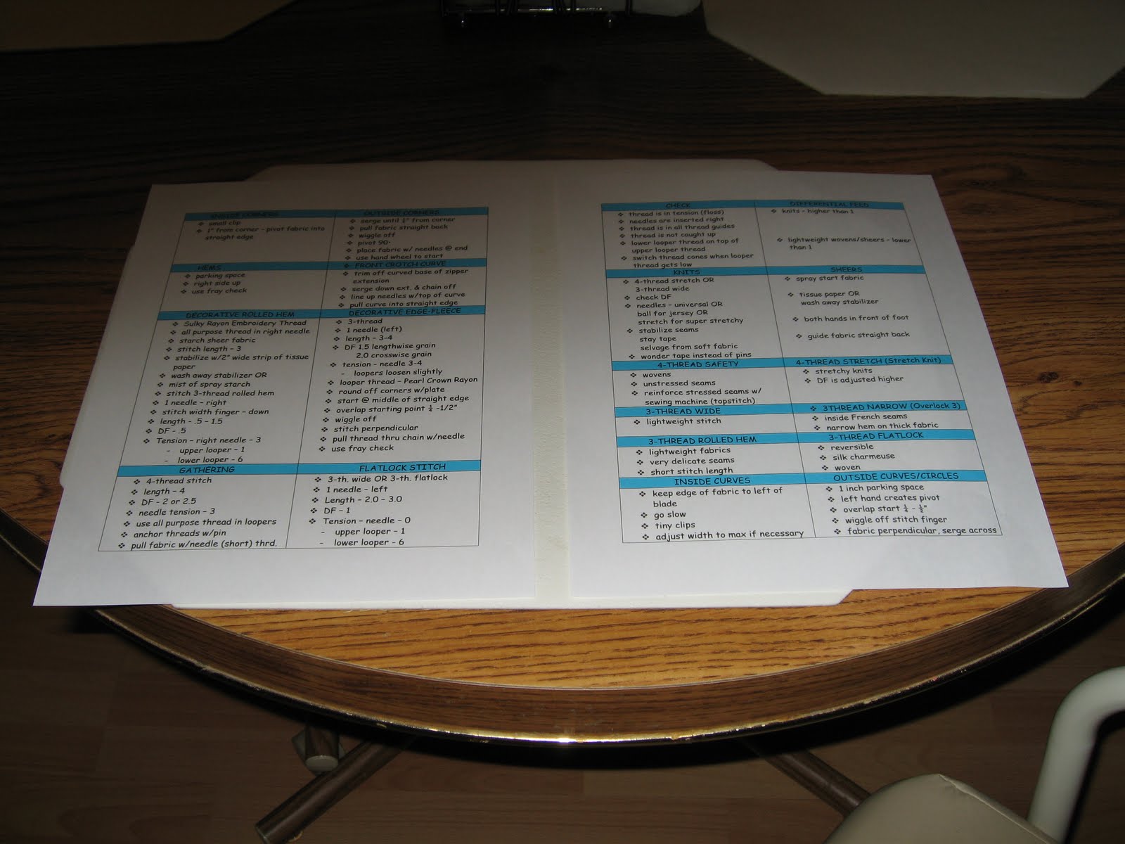 Marian's Creations Serger Cheat Sheet