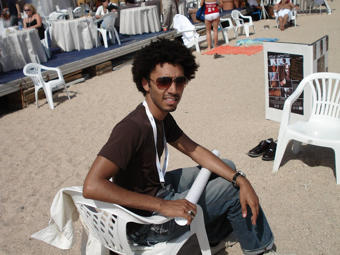 Shawn on the beach at Cannes. Ready to interview first person for the documentary