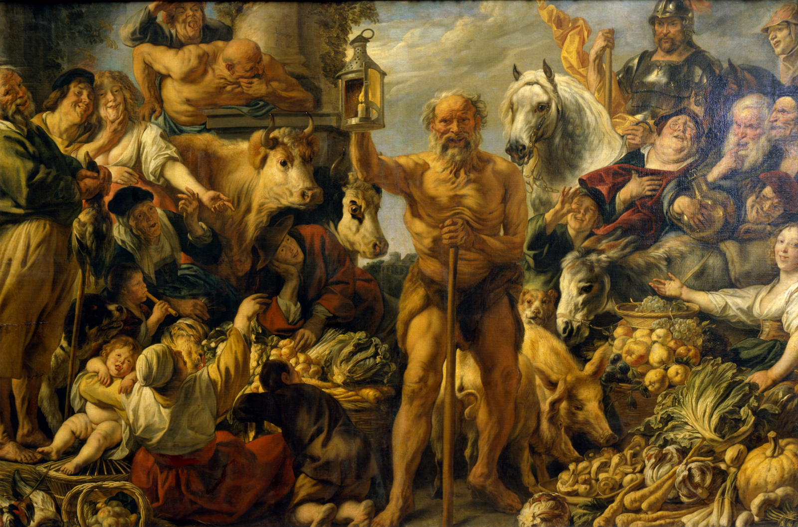 Diogenes sitting in a pot, careless