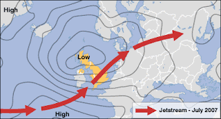 Jet Stream over the UK in  July 2007