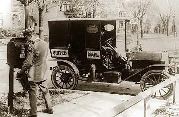 Mailman & truck, 1909