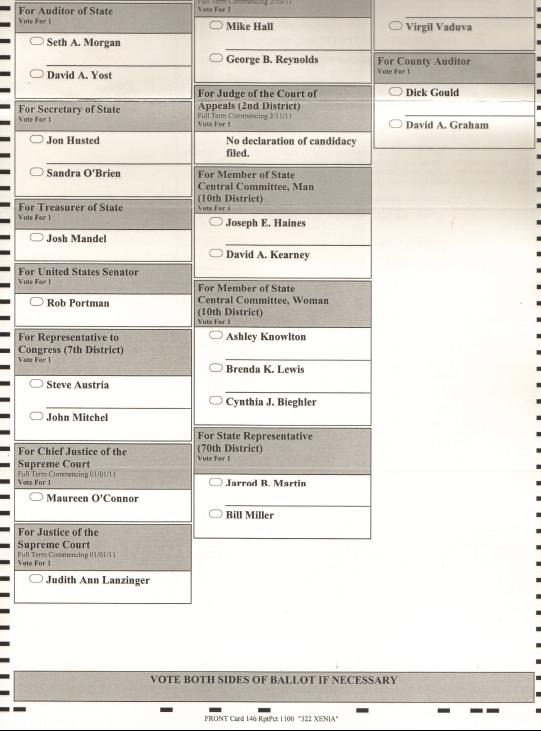 JD's Thoughts Republican Primary Ballot May 4, 2010 Greene County Ohio