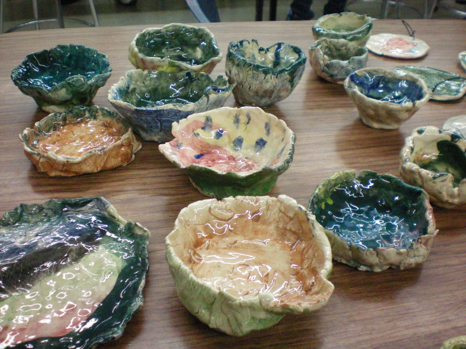 Student Artwork Kindergarten Pinch Pots and Texture Tiles