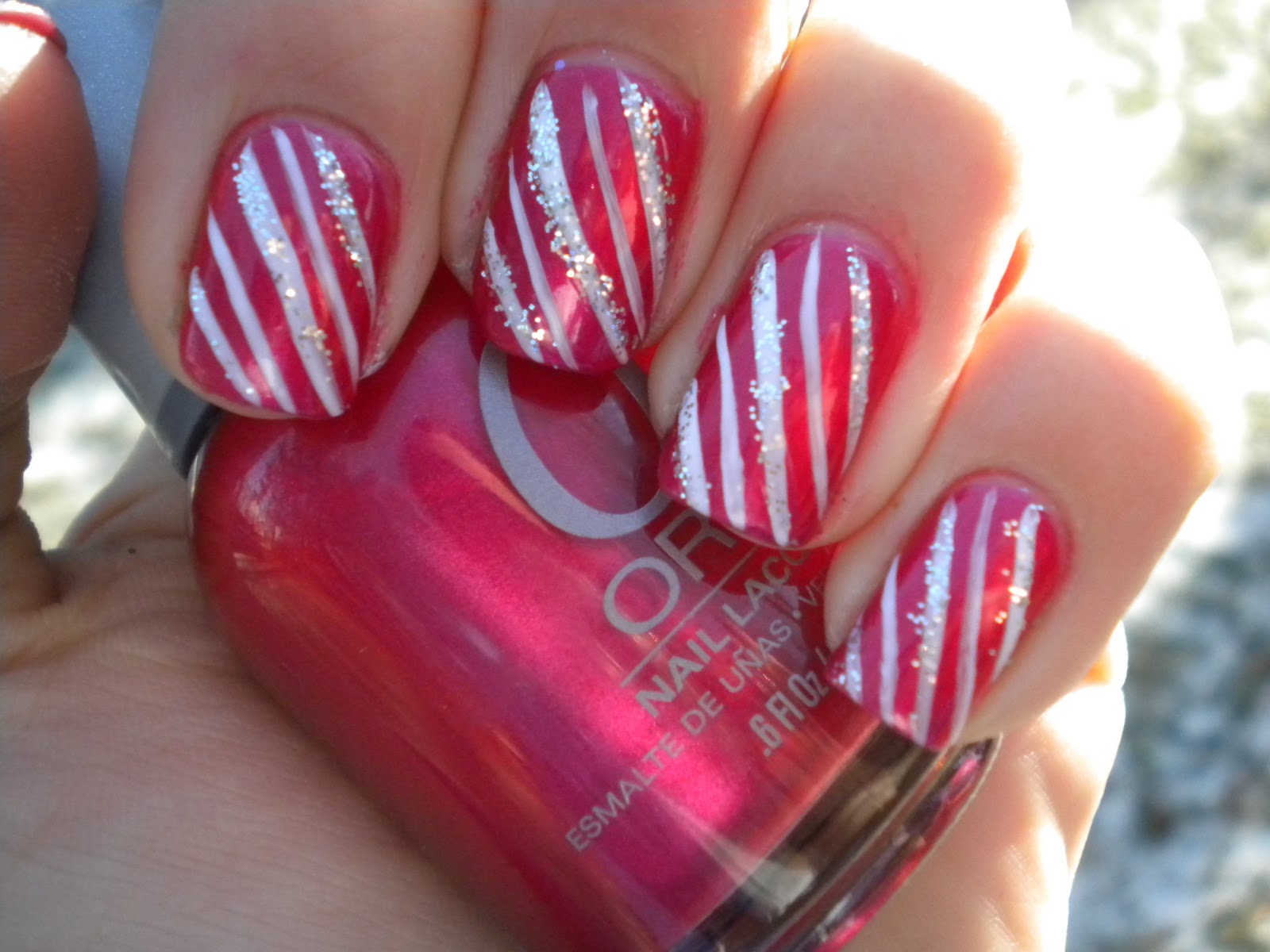 4. Sparkly Pink and White Candy Cane Nail Art Inspiration - wide 7