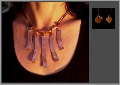 Necklace earring set hammered copper