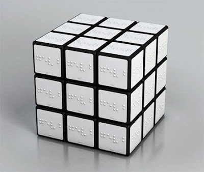 rubik's cub with braille on each tile instead of colours