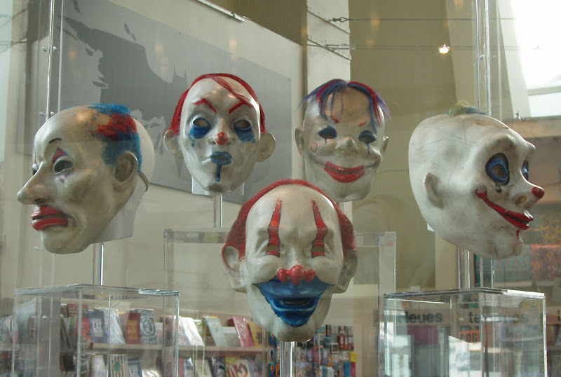 The Dark Knight movie Joker's henchmen clown masks
