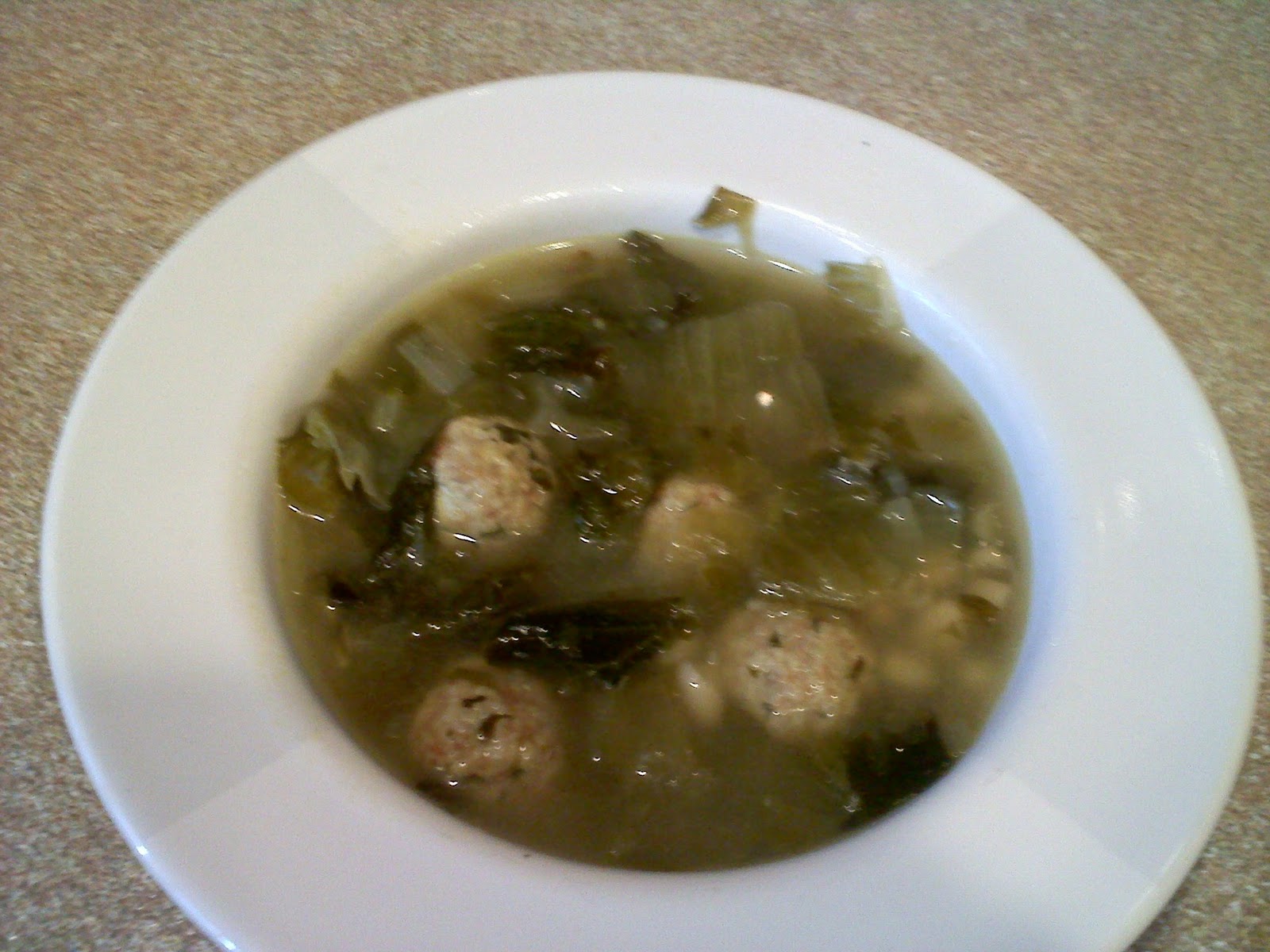 Homemade on Long Island Organic Escarole Soup with Turkey Meatballs