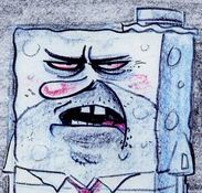 storyboard drawing of SpongeBob wearing straw hat angry at Mr Krabs