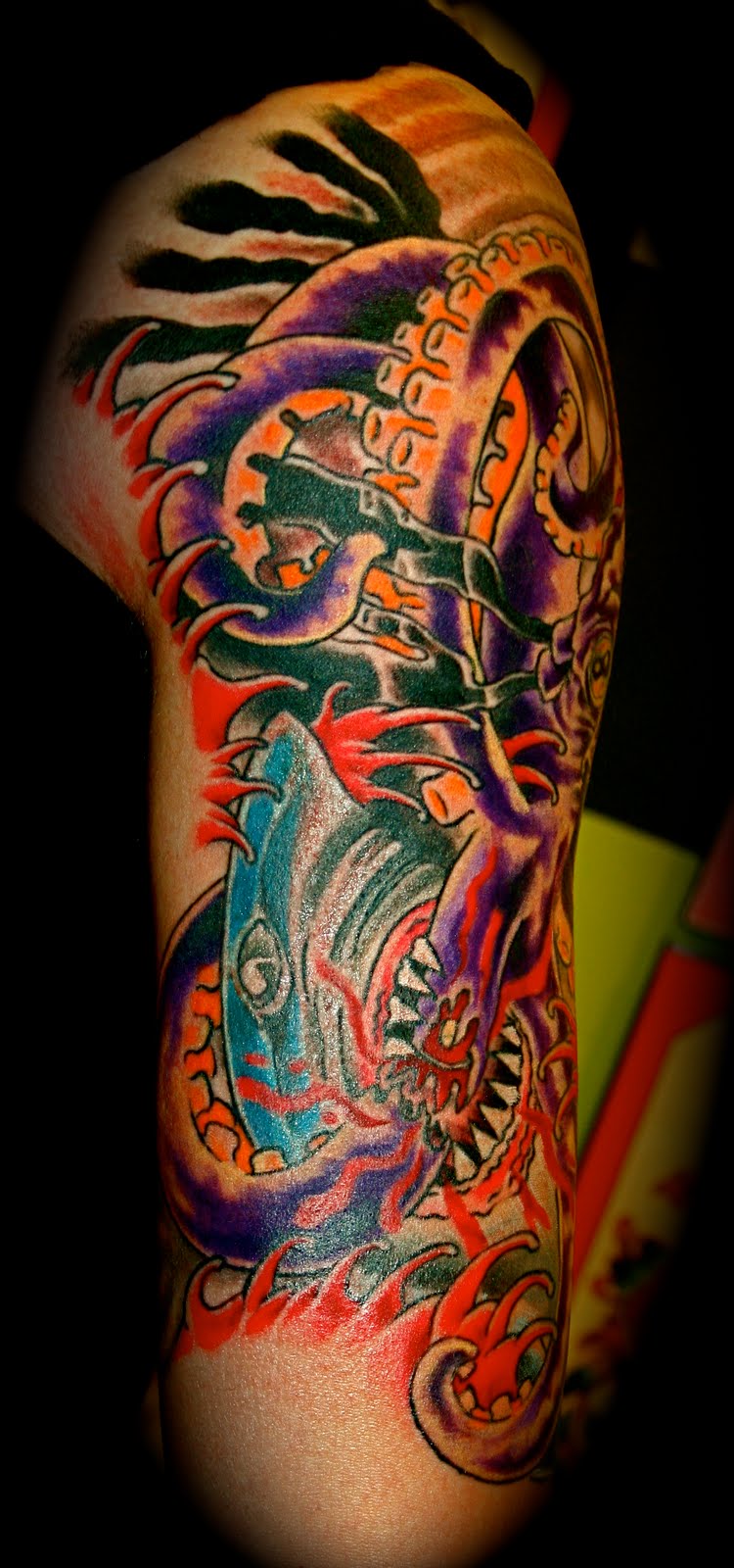 Miss Kitty...Tattoos, Art and Happenings Kyle's Shark Vs. Octopus Tattoo