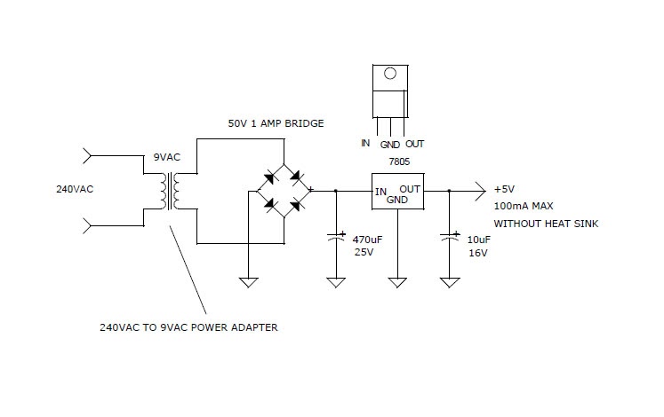 240VAC TO 5V DC POWER SUPPLY ~ electronic circuits