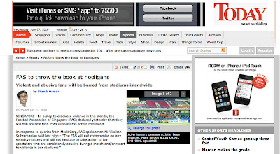 TODAY's report on FAS' tough stance against hooligans at S.League games
