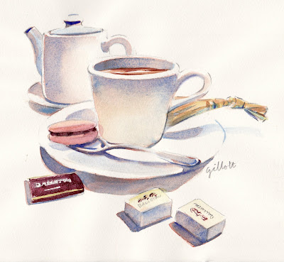 French Afternoon Tea watercolor - Paris Breakfasts