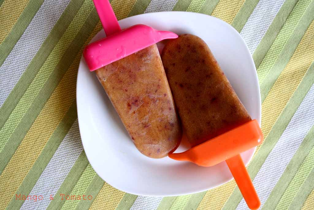 Mango & Tomato Plum popsicles a healthy, no sugar added snack or dessert