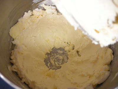 Cream together the cream cheese and margarine.