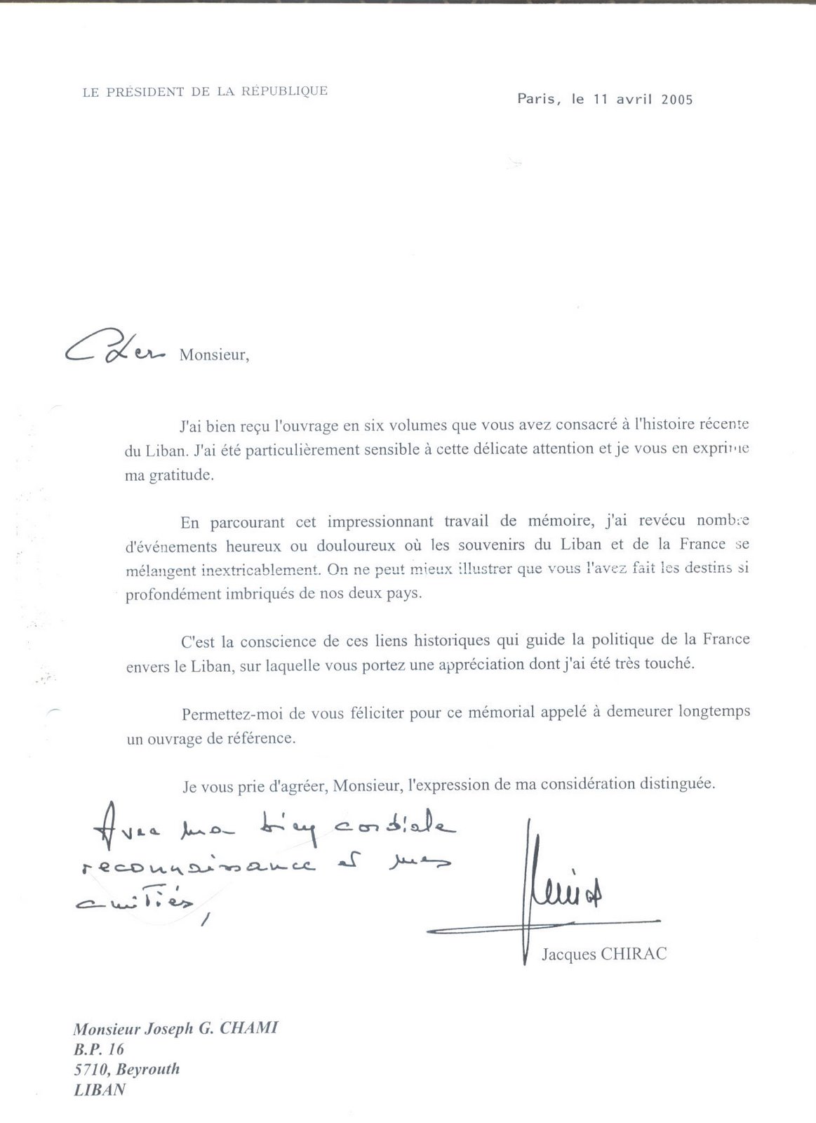 Lettre Chirac