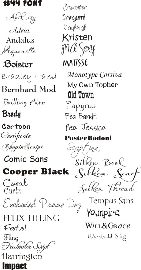 Vinyl Expressions by Everything Vinyl: Fonts Page