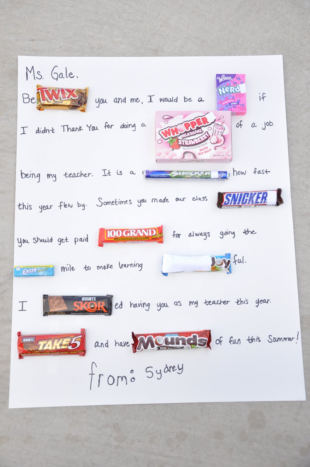 Help a Sister Out: Candy Bar Thank You Poster