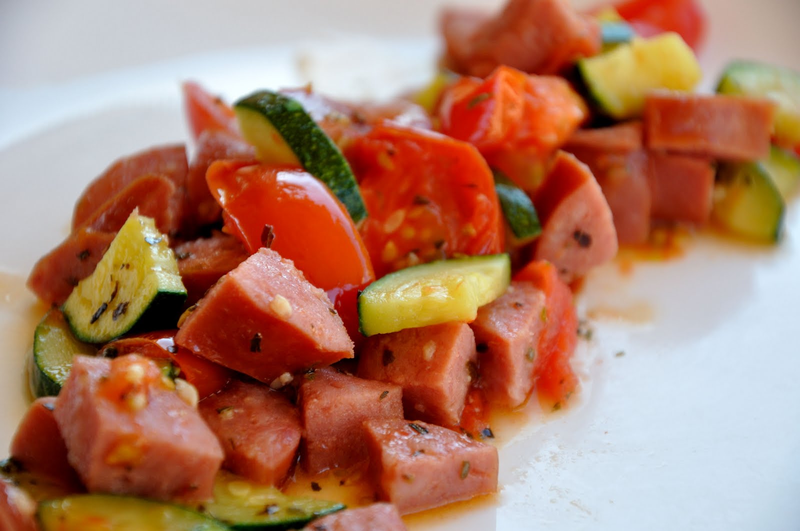 Gluten Free Goodness Sweet Italian Sausage with Zucchini and Tomatoes