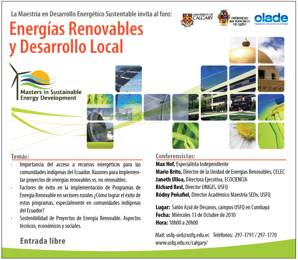 Foro USFQ: Energías Renovables y Desarrollo Local