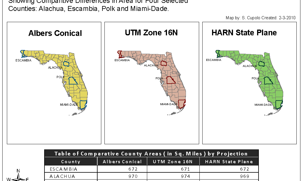 Sean Cupolo's Geographic Info System(GIS4043) Blog: Week 4 - 3 Projections of the State of Florida