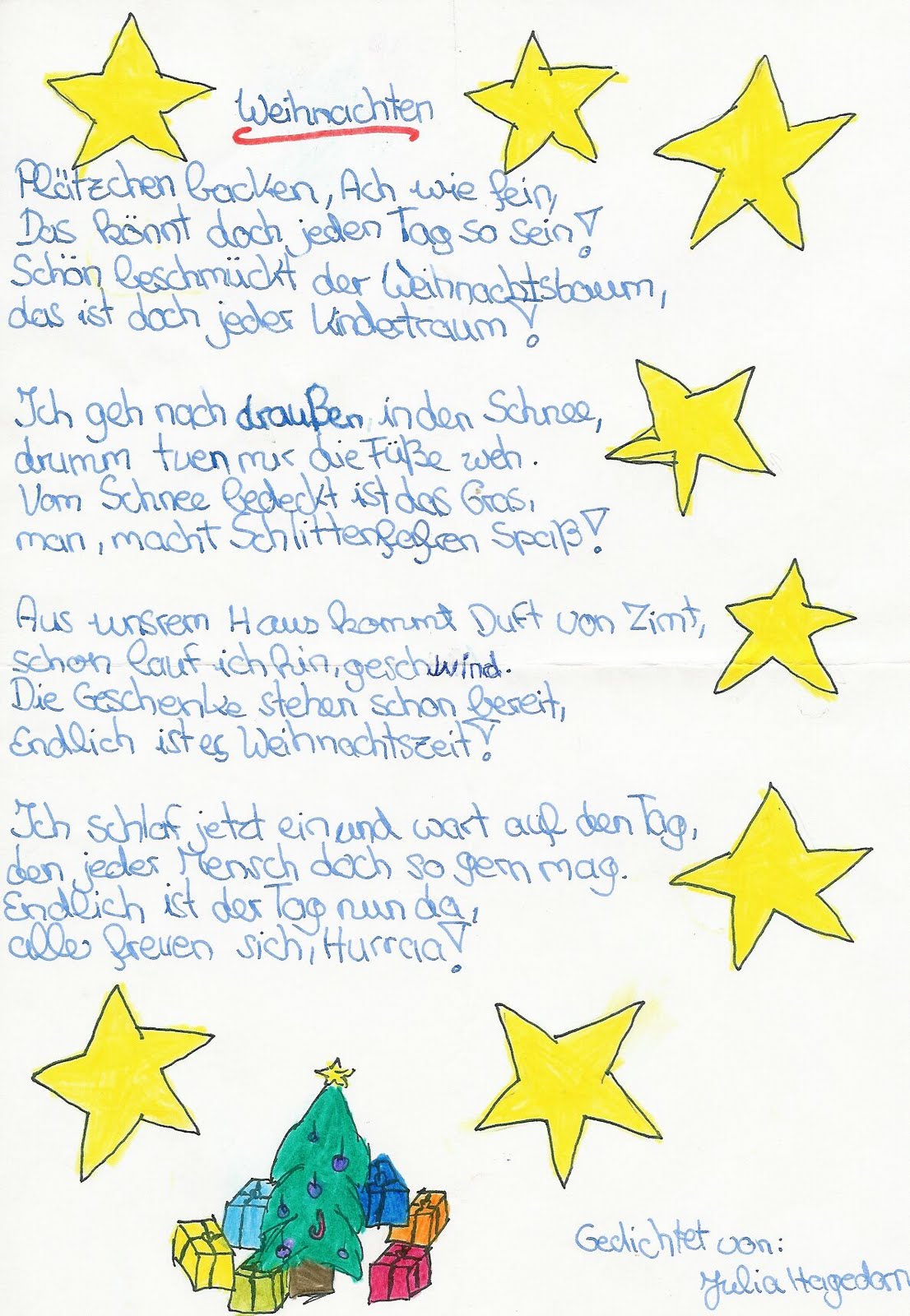 Der Notizblock der Familie: Weihnachtsgedicht von Klein-Julia für Großmutti Der Notizblock der Familie: Weihnachtsgedicht von Klein-Julia für Großmutti