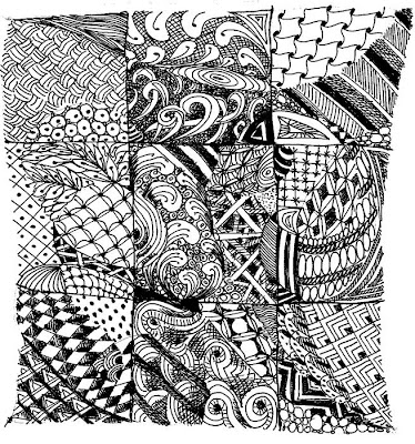 Daily Painters Abstract Gallery: 9-Square Zentangle by Margie Whittington