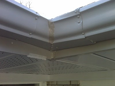 Corner created badly by roofer incorrectly to do eavestrough corner gutter Toronto
