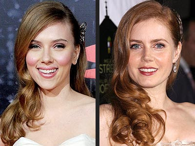 Giving a new meaning to feathered hair, Amy Adams and Scarlett Johansson 
