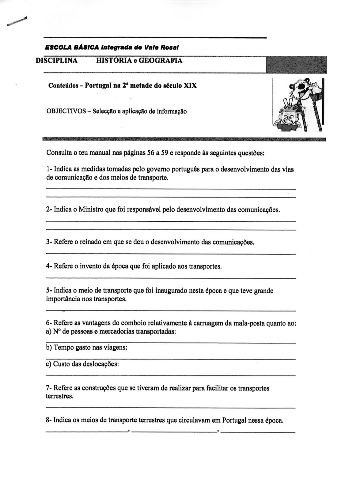 apoio aos alunos Teste de história