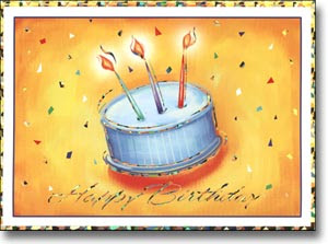 abstract birthday card with cake and greeting