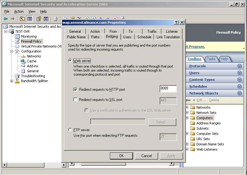 Isa Server. Сервер 2004 года. Url компьютера