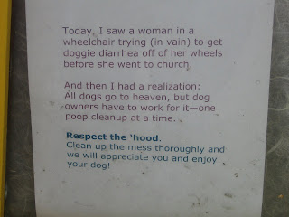 Flyer - Plight of dog diarrhea on wheelchair - Plea for responsible dog doo clean-up. Castro, San Francisco CA, 94114