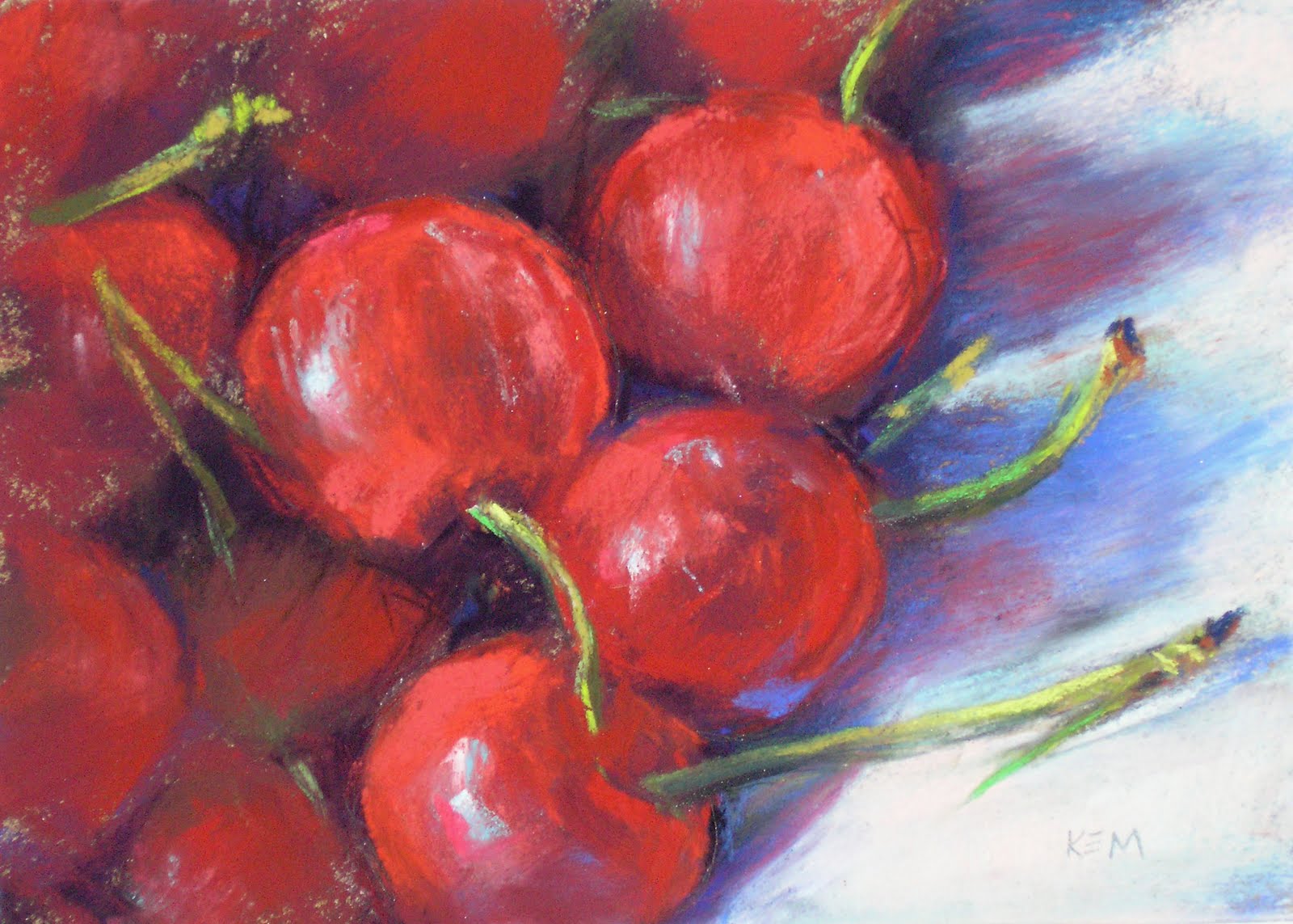 Painting My World Bowl of Cherries 5x7 Pastel Painting