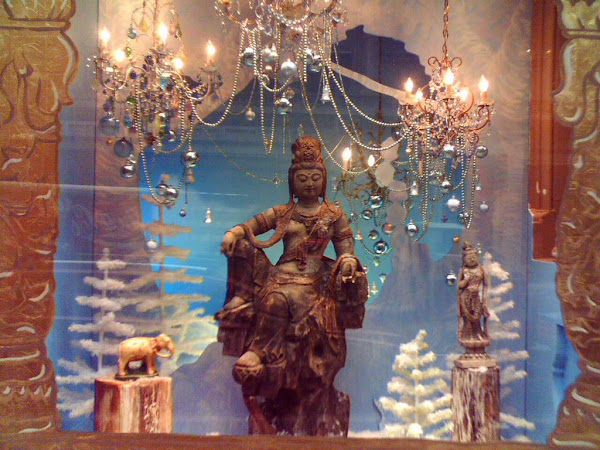 Bright Blue Holiday Window - Taken in 2005 with a Palm handheld at ABC Home on Broadway above Union Square.
