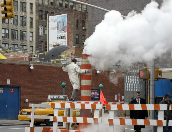Steam Vent Photo Shoot - Not my photo shoot; I saw the guy climb up, then noticed he was posing. On 7th Ave. at 18th St.