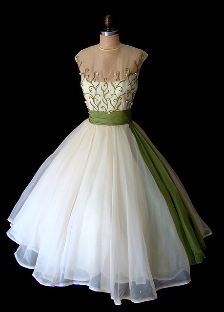  Tea Length Wedding Dress with Green Sash by prettycooljewels on Flickr