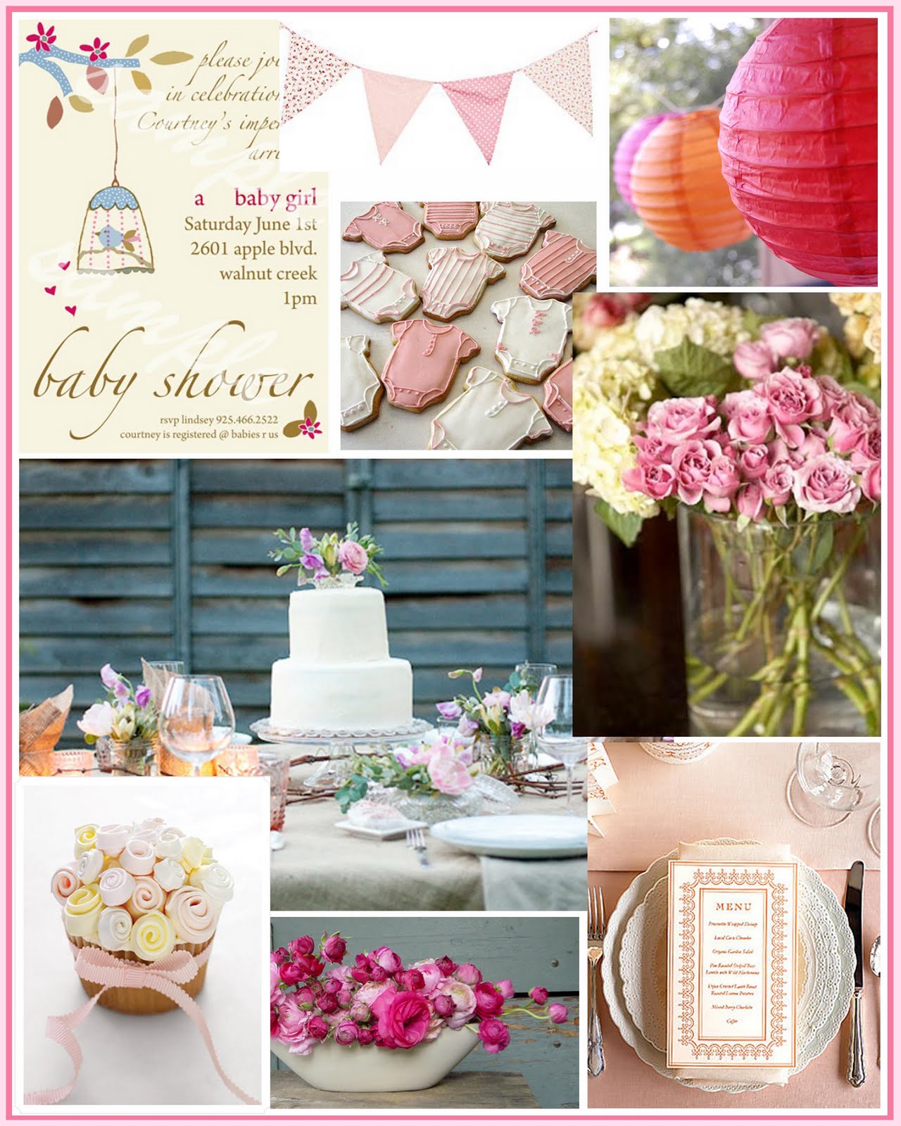 bellevue and rose inspiration board {pink + white baby shower}