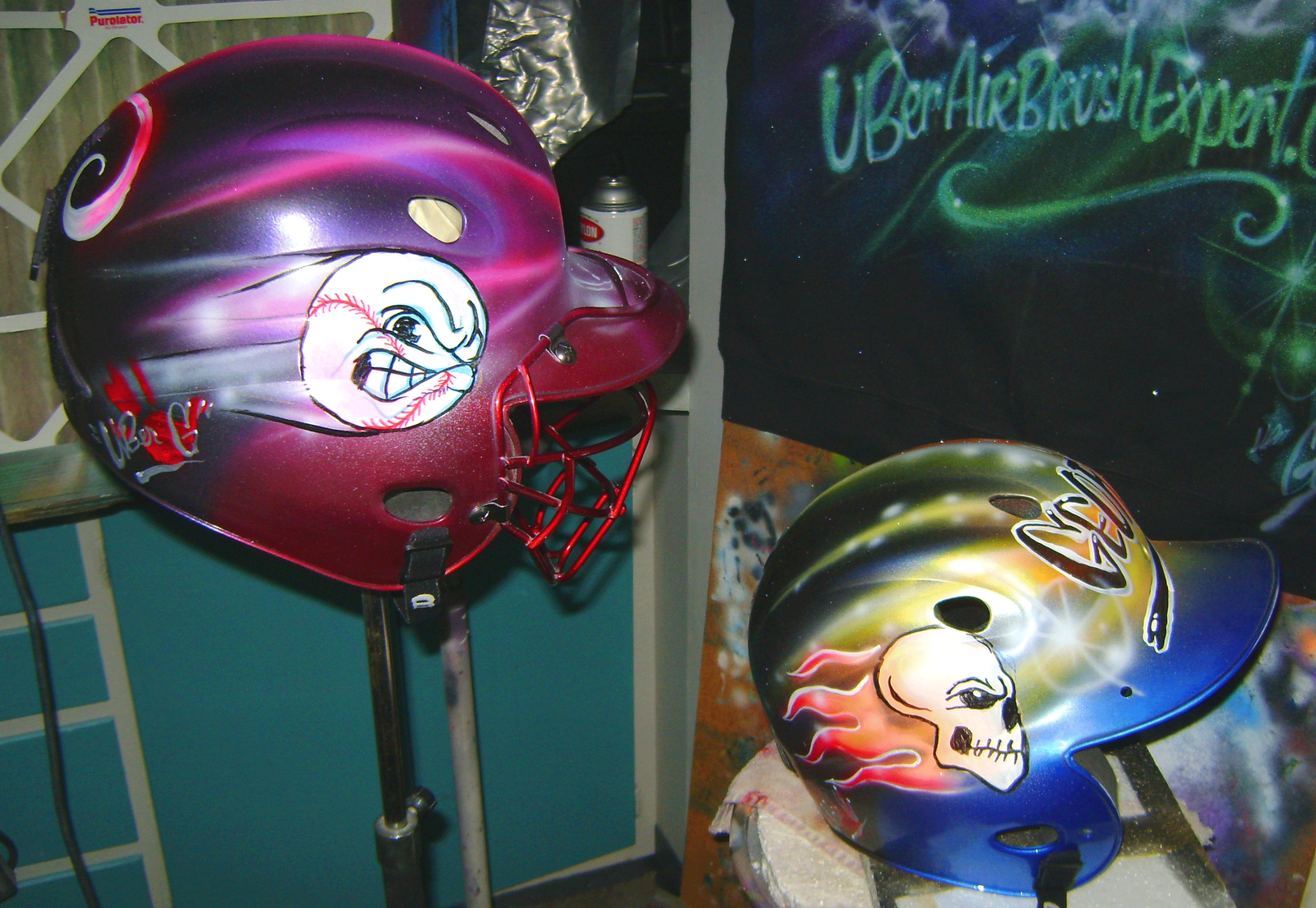 Studio Airbrush Artist Uber Airbrushed Baseball helmets 8