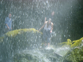 Me with my head under the waterfall!