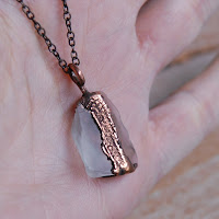 Ice in Copper - Handmade Electroformed Beach Glass Pendant on Hand