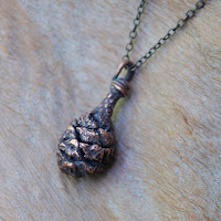 Redwood Cone - Copper Electroformed Handmade Pendant with Chain